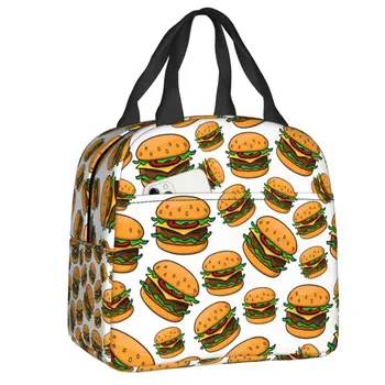 Чанта за обяд с шарени чизбургеров, термоизолированная, за жени, за многократна употреба контейнер за обяд за деца, кутия за съхранение на продукти за ученици
