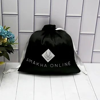 100 бр./луксозен потребителски лого, черен сатен торби за прах дантела прозорци, коприна пылезащитная опаковка за удължаване на косата, на едро продукт