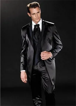 Комплект от 3 теми, приталенные мъжки костюми по поръчка, най-Новите модели палта и панталони, Модно палто С Ласточкиным Опашка, черна марка дрехи Terno Masculino