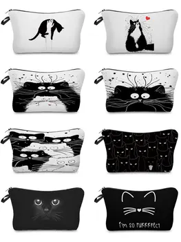 Директна доставка, преносим чанта за съхранение, женски козметични чанти, скъпа ежедневни косметичка с изображение на животно, черна котка, топла разпродажба