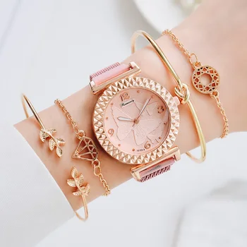 5 бр., набор от женски часа, луксозно рокля от розово Злато, кварцов часовник-гривна, дамски спортни часовници, подарък за жени, Relogio Feminino