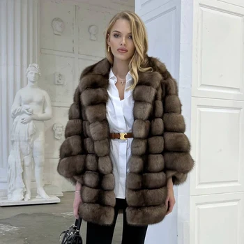 Палта от естествен лисьего кожа, дамско дълго яке, зимно палто с качулка от лисьего кожа, топла бестселър на горната дреха 2023