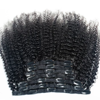 Перуански Афро-Кудрявая Шнола За Къдрава Коса За Изграждане на Човешки Косъм Естествен Цвят, 7 бр./компл., Фиби-вмъкване на Реми Hair Full Head Sets120 г