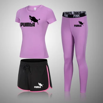 Брендовый спортен комплект за йога, спортни дрехи, 3 предмет, женска тениска за бягане с къс ръкав, гамаши, къси панталони, спортни дрехи, дрехи за фитнес