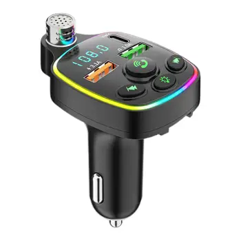 Адаптер за кола, цветен запалки с led подсветка, поддръжка на преносими U-диск, led дисплей, FM-предавател V5.0, MP3 плейър