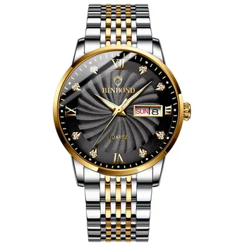 НОВ модерен спортен часовник от топового луксозна марка за мъже, светещите стрелки, каишка от неръждаема стомана, кварцов часовник с автоматично датата на седмица