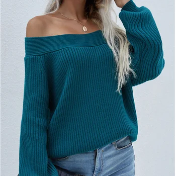 2023 Новият есенен бял пуловер Оверсайз, женски вязаный зимен пуловер с деколте лодка, всекидневни плетива, Пуловери, Жилетки Pull Femme