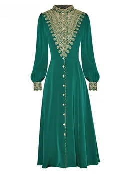 Модерно дизайнерско рокля 2023, пролет-есен женствена рокля с ръкав-фенерче, яка издържа, бродерия, однобортные реколта рокли