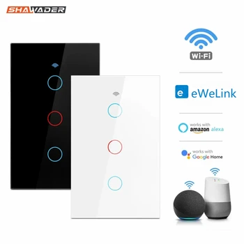 WiFi Smart Ewelink Стенен прекъсвач светлина, хеликоптер, сензорни датчици, стъклен панел, Homekit, дистанционно управление, с помощта на приложения Алекса Dot Google Home