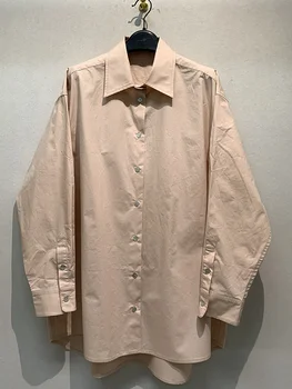 Шик однобортные блузи, женски японски свободни Ризи най-високо Качество с отложным яка и дълъг ръкав Blusas Mujer