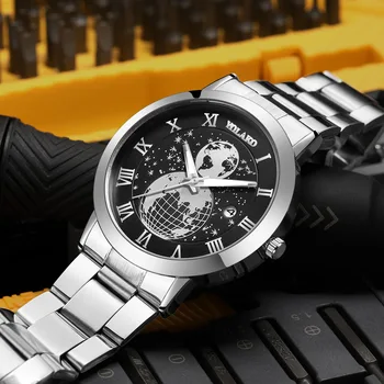 YOLAKO Творчески нов мъжки часовник с дата, кварцови часовници в лента от неръждаема стомана, мъжки студентски часовници Globe Relogio Masculino 2023