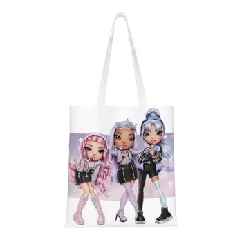 Чанта за пазаруване с забавен принтом Rainbow High Sisters голяма Пазарска чанта за Многократна употреба холщовые чанта през рамо RH KPOP