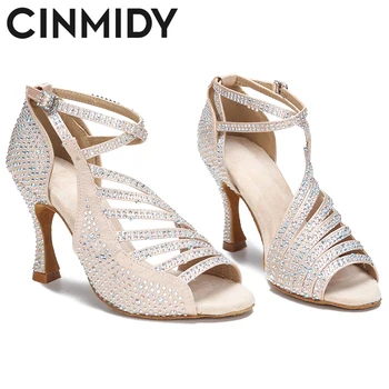 CINMIDY/Дамски Обувки за Латино Танци, Обувки За Балните Танци, Обувки за танци на Червената Подметка, Сватбени Обувки С Кристали, Дамски Сандали, Обувки За Партита