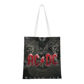 Обичай чанти за пазаруване от платно с музика, хеви метъл AC DC, женски здрави торбички за пазаруване на австралийската рок група