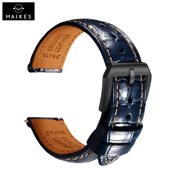 Maikes висок клас на марката Синя кожена каишка за часовник 20 mm 21мм 22мм Въжета за часа Braceletes за часовници Longines Fossil Хамилтън