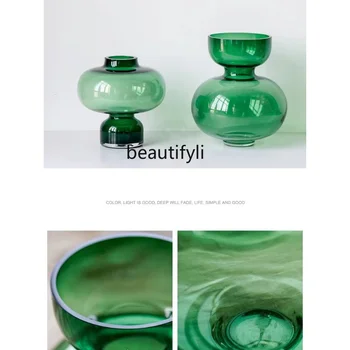 Креативна зелена ваза от цветно стъкло във формата на круши, модел мека украса, договореност за стая, Декорация във формата на ваза, Леки и луксозен декор
