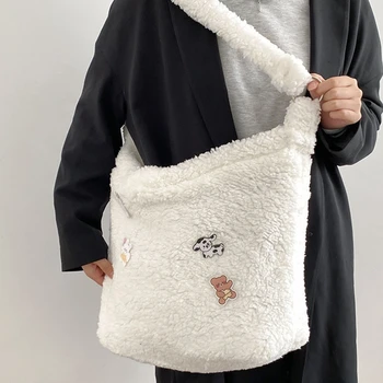 Модерна Дамска чанта, плюшен Чанта през рамо, брошки, чанти-тоут голям капацитет, ретро мультяшные чанта през рамо, чанта