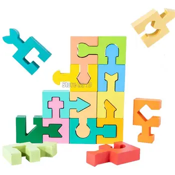 3d Пъзел геометрична форма, играчки, за игра на логическо мислене, дървени играчки за ранно обучение, тренировка на мозъка