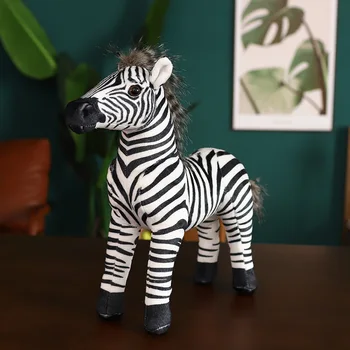 Добро притока на Висококачествена имитация на Очарователните плюшени кукли-зебри, меко животно, реалистична кон, класическа играчка за детско подарък