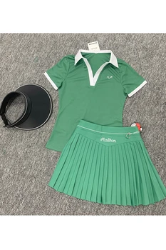 Женска тениска за голф с дълъг ръкав, комплект с плисирана пола за отдих на открито, влагопоглощающая, отводящая пот, бързосъхнеща, здрава пола