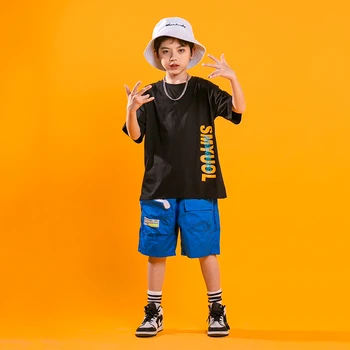 Детска карнавальная облекло в стил хип-хоп, тениска оверсайз, градинска дрехи, летни шорти-карго за момичета и момчета, джаз танц костюм, сценична облекло