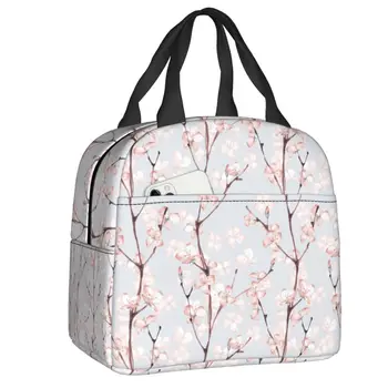 Чанта за обяд с цветен модел на череши, женствена чанта за обяд, японски охладител за цветя Сакуры, термален обяд-бокс за плаж, на къмпинг, за пътуване