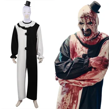 Ужасяващо 2 Арт Клоун Cosplay костюм гащеризон, Шапка Хелоуин Костюми Кралят костюм