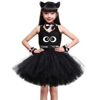 Бебешка рокля-пакетче с коте, костюми за Хелоуин с образа на черна котка и животни, елегантна рокля за рожден Ден за малките момичета