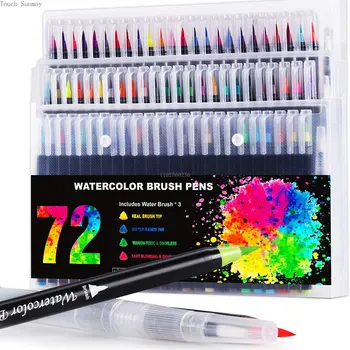 72 цвята Акварелни художествени маркери Мека Четка Акварели мастило Комплект Дръжки за калиграфия Оцветяване, Рисуване на Манга Арт Supplie