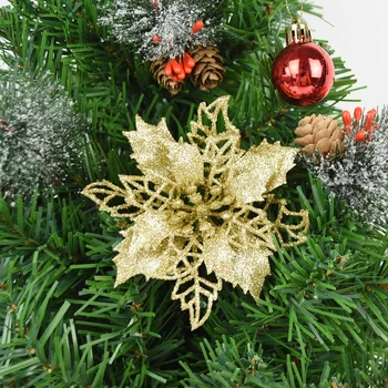 5шт 10 см Коледна украса Пудровый цвете за Украса на Коледната елха Коледни аксесоари, Коледна украса Подаръчни стоки за партита