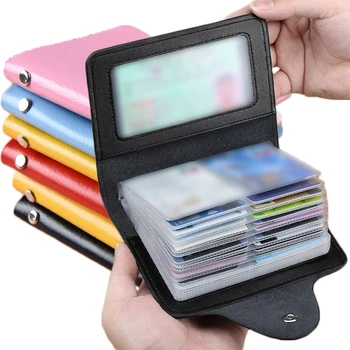 Нова Кожена функция, 24 бита, калъф за визитки, държач за карти, мъжки дамски чанта за кредитни паспорт, портфейл за документи за самоличност, 7 цвята