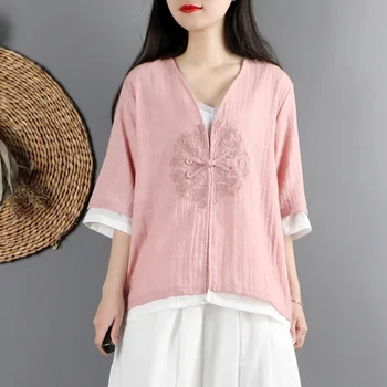 Облекло в китайски стил, дамски дрехи, 2021, топ Чонсам, китайската традиционна риза, блуза, памук, женски китайски върховете Hanfu FF3027