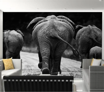 beibehang Тапети по поръчка, 3D фотообои, е черно-бяла фотография, африкански слон, снимка на животно, на фона на тапети