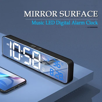 Led digital alarm clock Електронен Температурата Дата Огледален дисплей Музика на Яркостта USB Акумулаторни часовник Декорация на дома плот