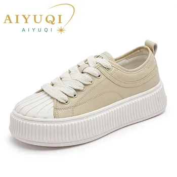 AIYUQI дамски Маратонки от естествена кожа на платформа 2023 г. Пролетно новост Бели обувки дамски спортни модни ежедневни дамски обувки на плоска подметка