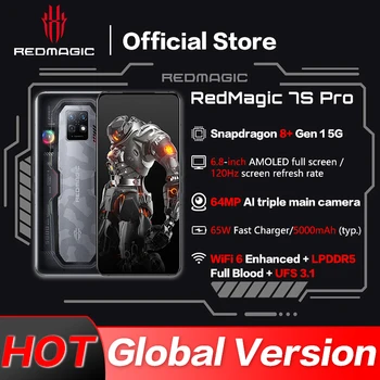 Глобалната версия на Мобилния телефон Nubia RedMagic 7S Pro 6,8 '120 Hz С камера под дисплея Snapdragon 8 + Gen 1 Octa Core 65 W Бързо зареждане