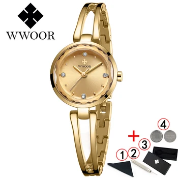 Дамски часовници WWOOR Известни луксозни марки дамски часовник с малък циферблат, златни часовници с диаманти за жени Montre Femme 2020