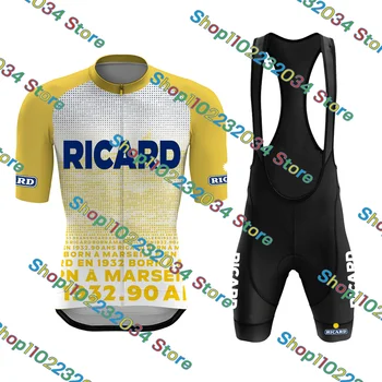 2023 Комплект тениски, велосипеди Team RICARD, Франция, Мъжка Велосипедна Облекло Мтб, Велосипедна Дрехи, Кратко Майо-Кюлот, Лято Жълт Цвят