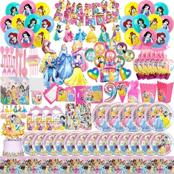 Украса на парти Принцеси на Дисни за момичета, за Еднократна употреба прибори, балон с номер за торта, аксесоари за парти в чест на рождения Ден на момичетата, Подарък