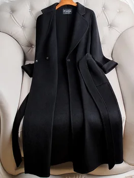 Двустранно 100% вълнена кашемировое палто дамско дълго черно, есен и зима 2020, нова корейска версия на женски вълнени палта