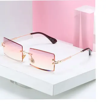 Розово-лилави Дамски слънчеви очила тонирани правоъгълни кристални градиентные слънчеви очила без рамки за жени, vintage слънчеви очила, директна доставка на очила