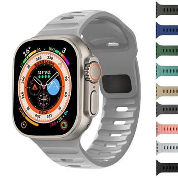 Силиконов Ремък За Apple Watch Band 44 мм 45 мм 42 мм 41 мм 40 мм 38 sport band гривна iwatch Serise 8 7 6 5 4 3 se Ultra band 49 мм