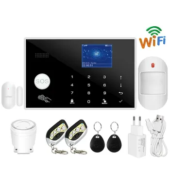 433 Mhz Домашни алармени системи Безжичен и кабелен детектор RFID TFT сензорна клавиатура, 11 езика, съвместими с Алекса WiFi GSM аларма