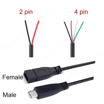 2pin 4pin тел USB 2.0 Type C Plug-изход Удължител за Заваряване USB-C DIY Ремонт на Кабел Конектор за Зарядно устройство M20