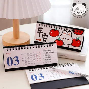 2 елемента Творчески странично настолен календар сладък заек мечка усмихнато лице календар за обръщане на страници на ръководство за сметка на месечен календар