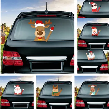 3D Мультяшная Коледна стикер на Дядо Коледа с Лосем на колата, Стикери на предното и задното стъкло, Автоукрашение, Автомобилен стайлинг, Стикер на задното стъкло чистачки