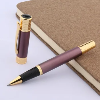 Красива офис училищна matte лилаво класическа метална химикалка писалка със златно валяк